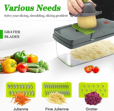 16‑in‑1 Vegetable Chopper & Slicer – Multi-Function Kitchen Gadget for Onions, Fruits & Vegetables – Mandoline Slicer with Interchangeable Blades for Easy Meal Prep