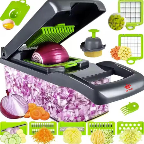 16‑in‑1 Vegetable Chopper & Slicer – Multi-Function Kitchen Gadget for Onions, Fruits & Vegetables – Mandoline Slicer with Interchangeable Blades for Easy Meal Prep